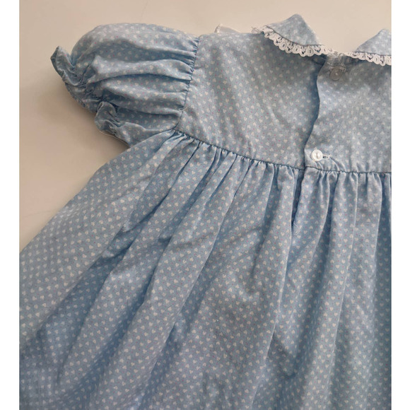 Vintage Girl's Pinafore Apron Dress, Light Blue Lace Rabbit Detail, Sz 18 Months - Picture 8 of 10